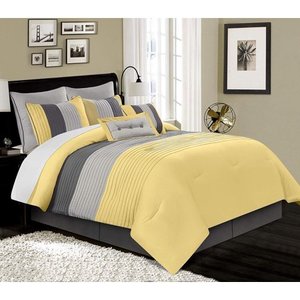 lot 14020 image: Chezmoi Collection Loft 8-Piece Luxury Pintuck Pleated Striped Comforter Set