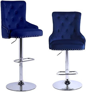 lot 14023 image: Counter High Bar Stools Set of 2 Adjustable Velvet Bar Chairs with Back for Kitchen Island,Home,Counter (Dark Blue, Two Chair)