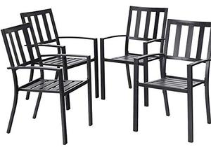 lot 14043 image: EMERIT Patio Wrought Metal Indoor Outdoor Stackable Dining Arm Chairs Set of 4,Black