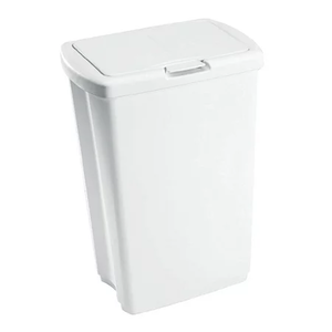 lot 14046 image: Rubbermaid, Spring Top Wastebasket, 13.25 gal, White
