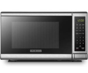 lot 14047 image: BLACKDECKER EM720CB7 Digital Microwave Oven with Turntable Push-Button Door, Child Safety Lock, 700W, Stainless Steel, 0.7 Cu.ft