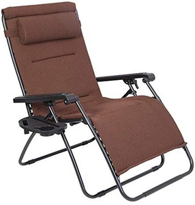 lot 24007 image: LUCKYBERRY Oversize XL Padded Zero Gravity Mesh Lounge Chair Dark Brown Mesh Wider Armrest Adjustable Recliner with Cup Holder, Support 350 LBS