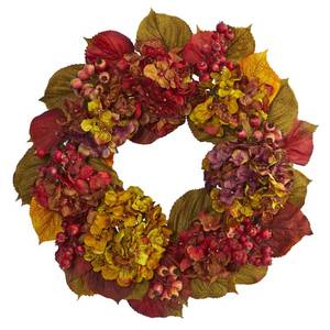 lot 24017 image: Nearly Natural 24 Fall Hydrangea Wreath