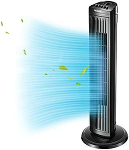lot 24019 image: PELONIS 30 Inch Oscillating Tower Fan with 3 Speed Settings and Auto-off Timer, Standing Fan PFT28A2BBB, Black