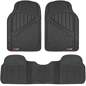lot 24024 image: Motor Trend FlexTough Performance All Weather Rubber Car Floor Mats - 3 Piece Floor Mats Automotive Liners for Cars Truck SUV, Heavy-Duty Waterproof (Black)