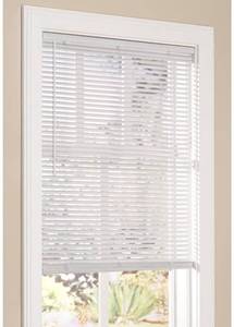 lot 24035 image: Lumino Vinyl Mini Blinds 1 Inch Cordless Room Darkening in White - 18 W x 36 H (Over 700 Addl Custom Sizes)