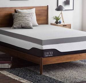 lot 24054 image: LUCID Topper 4 Inch Bamboo Charcoal Memory Foam Mattress, Queen