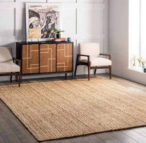 lot 34002 image: nuLOOM Rigo Hand Woven Farmhouse Jute Area Rug, 6 ft x 9 ft, Natural
