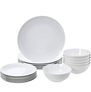 lot 34012 image: 18-Piece Kitchen Dinnerware Set, Plates, Dishes, Bowls, Service for 6, White Porcelain Coupe