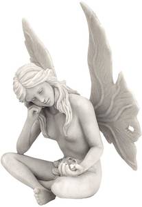 lot 34042 image: Design Toscano Gazing Secret Garden Fairy Statue, 10 Inch, Polyresin, Antique Stone