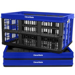 lot 44009 image: Set of 3, CleverMade 45L Collapsible Storage Bins, Plastic Stackable Grated Wall Utility Containers, CleverCrates Baskets