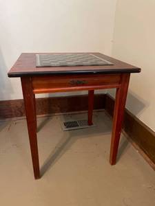 lot 33010 image: Vintage game table with swivel top and a glass chess board