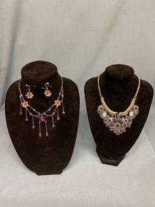 lot 33069 image: Two fashion necklaces - one with matching earrings - retail $16.00 or more each