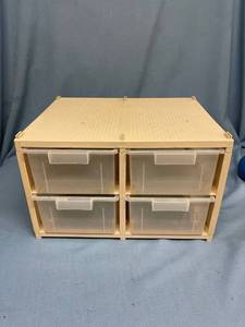 lot 33086 image: Plastic storage bin - about 12 x 15 x 10 inches tall