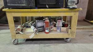 lot 15070 image: Wooden Work Cart on Wheels - Contents Not Included