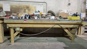 lot 7364 image: 8ft Wooden Work Bench W an Attached Electrical Outlet