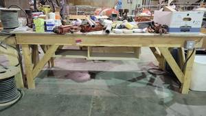lot 7366 image: 8ft Wooden Work Bench W Electrical Outlets