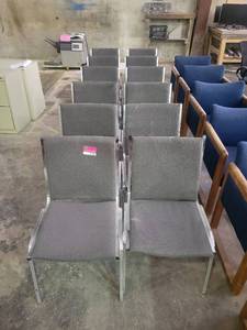 lot 15160 image: Lot of 12 Grey Fabric  Metal Frame Lobby Chairs