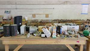 lot 15182 image: Contents of Table - Flexible Alumunum Conduit, Small Space Heaters, and More