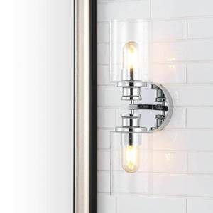 lot 1244 image: JONATHAN Y Jules Edison 16.5 in. 2-Light Chrome Cylinder IronSeeded Glass Farmhouse Contemporary LED Vanity Light
