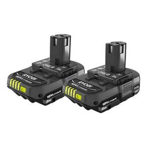 lot 7411 image: RYOBI ONE 18V Lithium-Ion 2.0 Ah Compact Battery (2-Pack)