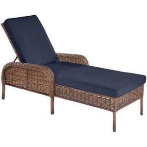 lot 4859 image: Cambridge Brown Wicker Outdoor Patio Chaise Lounge W Standard Midnight Navy Blue - slightly bent see pic