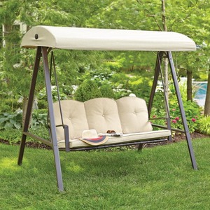 lot 4860 image: Hampton Bay Cunningham 3-Person Metal Outdoor Patio Swing with Canopy