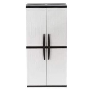 lot 4862 image: HDX Plastic Freestanding Garage Cabinet in Gray (35 in. W x 71 in. H x 18 in. D) - small crack see pic