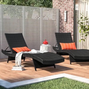 lot 4866 image: UIXE Adjustable Black Pe Wicker Long Reclining Single Chaise (Set of 2)