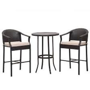 lot 4869 image: 3-Piece Outdoor Wicker Bar Set with Iron Table Top