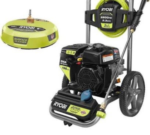 lot 4889 image: 3200 PSI 2.3 GPM Cold Water 196cc Kohler Gas Pressure Washer and 15 in. Surface Cleaner - no attachments and needs a new wheel