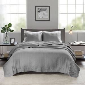 lot 34630 image: Gray Khaki Mitchell Solid Brushed Fabric Quilt Set FullQueen 3pc