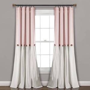 lot 34632 image: 84x40 Farmhouse Linen Button Light Filtering Window Curtain Panel BlushWhite - Lush Dcor, Lot of 4