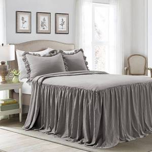 lot 34636 image: Ruffle Skirt 3-Piece Queen Bedspread and Sham Set, Dark Gray $$