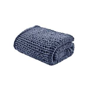 lot 34647 image: 50x60 Chunky Double Knit Handmade Throw Blanket Indigo