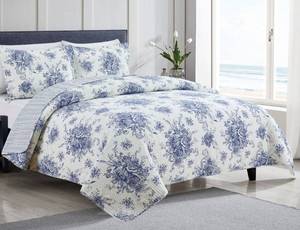 lot 35170 image: Toile and Bamboo Stripes Reversible Cotton, Size King