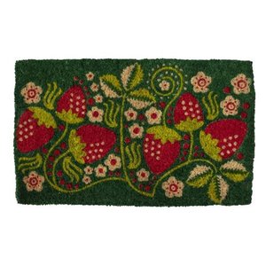 lot 32132 image: Entryways Strawberry Vines Handwoven Coconut Fiber Indoor Outdoor Doormat, 18 x 30, Green and Red