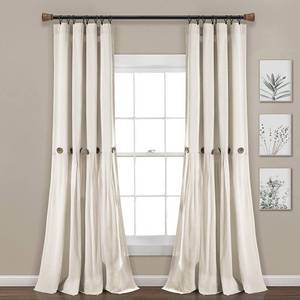 lot 32138 image: Lot of 2 Lush Decor Linen Button Farmhouse Chic Solid Color Cotton Blend 3 Rod Pocket Light Filtering Window Curtain For Living Room and Bedroom, OffWhite, 84L x 40W, Single Panel
