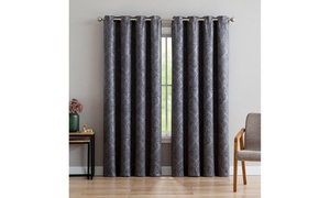 lot 32142 image: Lot of 2 Gracewood Hollow Plakalo Embossed Thermal-weaved Blackout Grommet Drapery Curtains