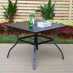 lot 32144 image: MF Studio 37 Outdoor Patio Bistro Metal Steel Slat Dining Table with 1.7 Umbrella Hole, Black