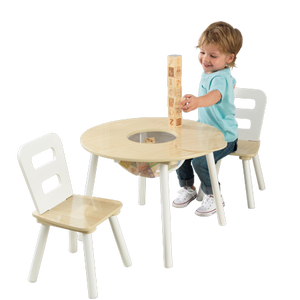 lot 62099 image: KidKraft KidKraft Wooden Round Table & 2 Chair Set with Center Mesh Storage - Natural & White