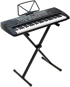 lot 62122 image: 61-Key Electronic Piano Keyboard with 7-Position Adjustable Stand & Microphone - Black