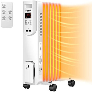lot 62171 image: VIVOHOME 1500W Oil Filled Radiator Heater with Remote Control, Electric Portable Space Heater with Adjustable Thermostat and 12-Hours Timer, White