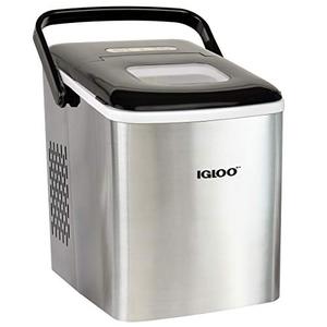lot 63082 image: Igloo ICEB26HNSS Automatic Self-Cleaning Portable Electric Countertop Ice Maker Machine With Handle, Stainless  (Powers on works fine)