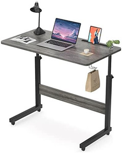 lot 63091 image: Armocity Height Adjustable Desk, 32 Manual Standing Desk Small Mobile Rolling Computer Desk with Wheels and Hook, Portable Laptop Table for Home Office Living Room Bedroom, Grey