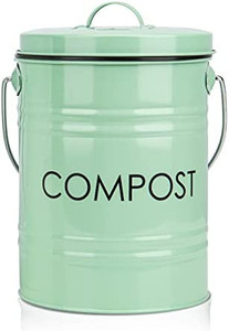 lot 63093 image: Vipush Compost Bin Kitchen Countertop Compost Bin with lid, Green  (Stock photo is different from actual product)  (Damaged--See photos)  (SOLD AS IS)