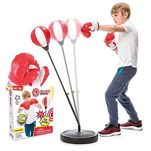 lot 63096 image: Whoobli Punching Bag for Kids with Boxing Gloves  (Red White) (Damaged--See photos) ( SOLD AS IS)