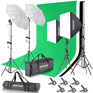lot 63103 image: NEEWER 2.6m x 3m  8.5ft x 10ft Background Support System and 800W 5500K Umbrellas Softbox Continuous Lighting Kit for Photo Studio Product, Portrait and Video Shoot Photography