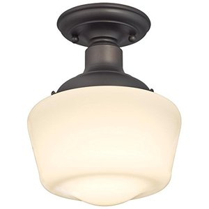 lot 63105 image: Westinghouse Lighting 6342200 Scholar One-Light Indoor Semi-Flush Ceiling Fixture, Oil Rubbed Bronze Finish with White Opal Glass, 11.42