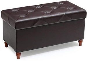 lot 63112 image: Folding Storage Ottoman Bench with Wooden Legs, Memory Foam, Faux Leather, Brown (30 L)